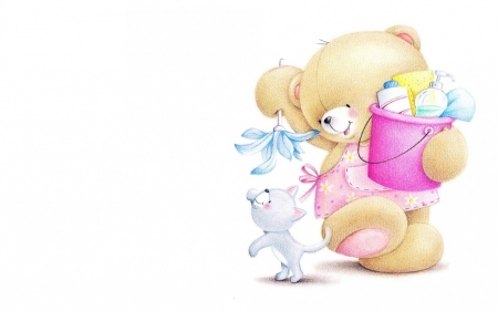 Have fun! - white, summer, card, pink, teddy bear, cute, cat