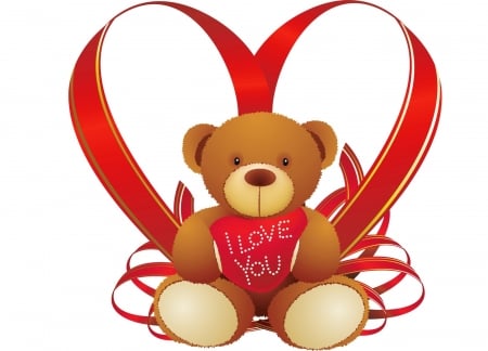 Happy Valentine's Day! - red, cute, love, white, card, valentine, teddy bear, word, heart