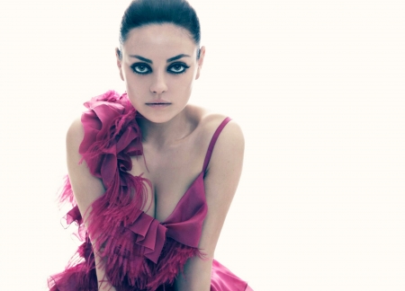 Mila Kunis - white, woman, actress, girl, pink, mila kunis