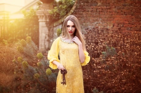 Lovely Girl - key, yellow, woman, model