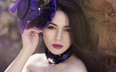 Beauty - beauty, woman, face, purple, girl, blue, jewel, flower