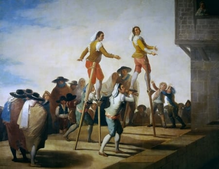 On stilts - pictura, people, on stilts, francisco de goya, painting, art