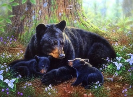 Love & Strong in her eyes - love, bears, animals, love four seasons, family, paintings, beloved valentines, flowers, cute