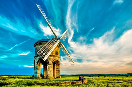 CHESTERTON WINDMILL - clouds, places, splendor, landscape, windmill, sky