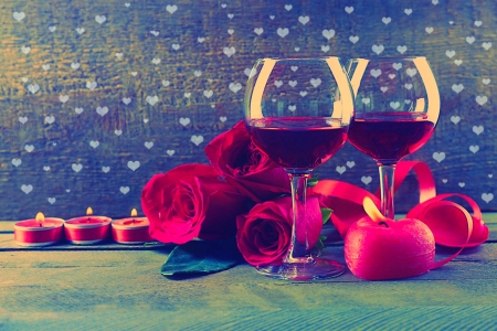 Valentine - candle, valentine, wine, rose