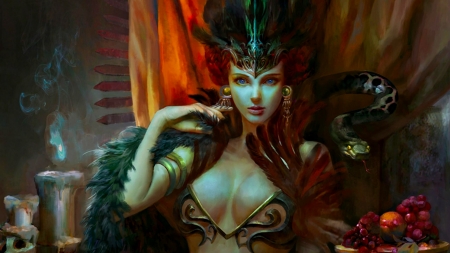 Snake Queen - pretty, female, snake, beautiful, girl, fantasy, digital, woman, art