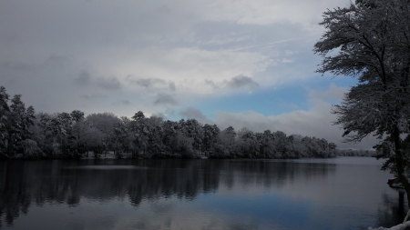 Lake after the snow - blue streak, lake after snow, beauty in winter, snow storm ending