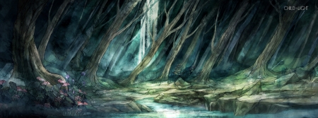 the forest of Chilf of light - shadowy, waterfall, River, forest, Child of Light