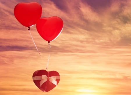 ღ - heart, valentines day, splendor, with love, love, sunset, nature, balloons, sky