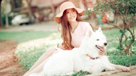 lovely Girl - lovely, animal, woman, dog