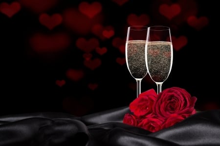 ღ - valentines day, roses, bokeh, wine