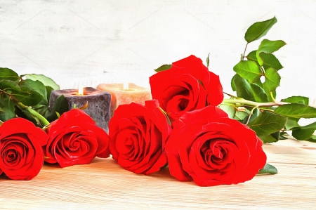 Red roses - candle, roses, Red, love