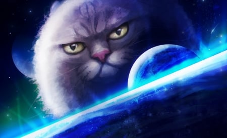 The Look - cat, planet, fantasy, art