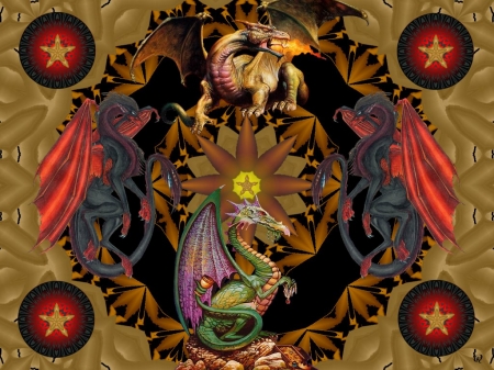 Dragons - abstract, eye candy, collage, 3d, fractal