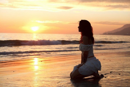 Beach Girl - sunset, beach, model, girl, reflection