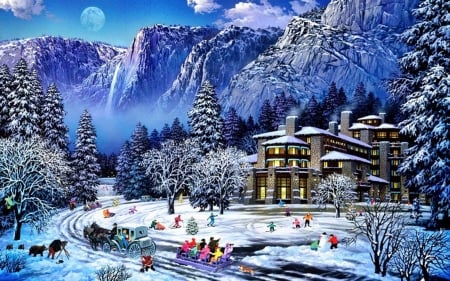 winter wonderland - hotel, winter, mountain, snow