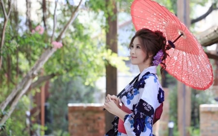 Asian Beauty - summer, girl, umbrella, model