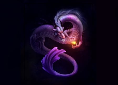 Fires of the Dragon King - purple, hanmonster, fantasy, pink, black, light, luminos, fires of the dragon king