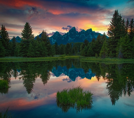 Sunset - mountain, reflection, sunset, dawn  dusk, sunrise