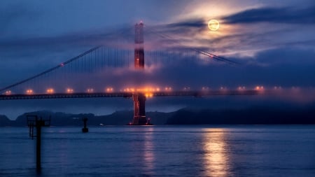 Golden Gate Bridge F - wide screen, moon, california, photography, cityscape, san francisco, golden gate, beautiful, scenery, architecture, photo, bridge, usa