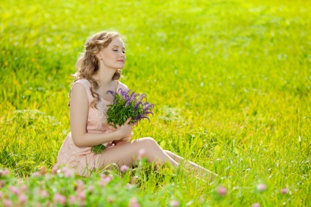 Lovey Day - flowers, woman, model, grass