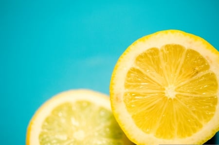 Lemon slices - lemon, yellow, blue, slice, fruit