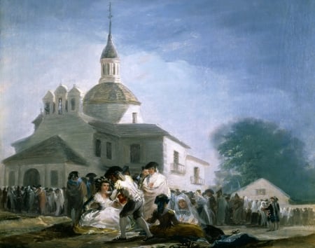 The abode in San Isidro - church, blue, art, the abode in san isidro, white, pictura, people, francisco de goya, painting