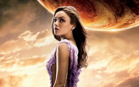 Jupiter Ascending (2015) - mila kunis, purple, actress, girl, fantasy, poster, movie, orange, jupiter ascending, woman