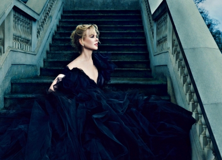 Nicole Kidman - Nicole Kidman, stairs, blue, woman, dress, girl, actress