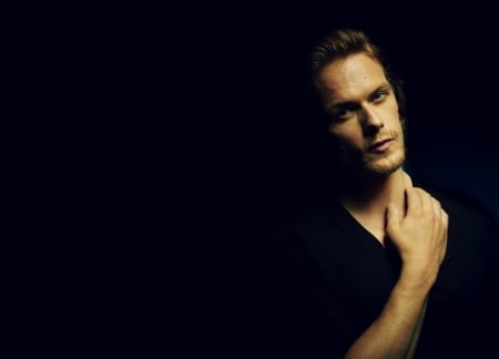 Sam Heughan - male, black, actor, Sam Heughan, man