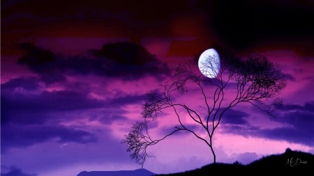 Lovers Moon - clouds, moon, Firefox Persona theme, purple, tree, sky