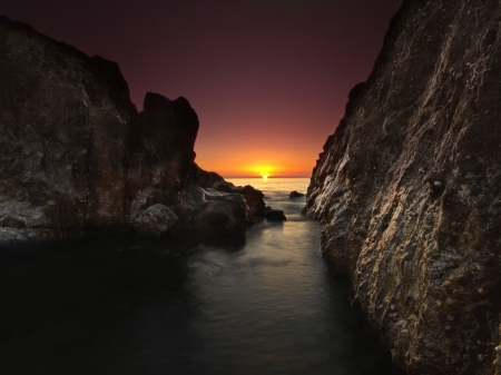 Sea Sunset - rocks, landscape, sunset, sea, nature, dawn