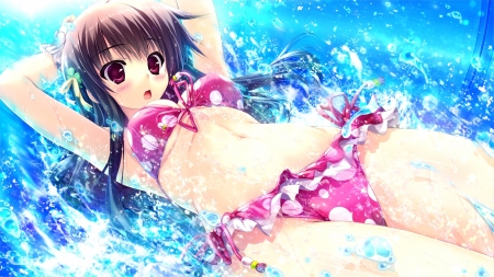 Swimming - Girl, Bikini, Water, Anime