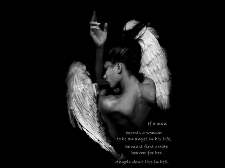 Angel in His Life - black and white, angel, quotes, woman