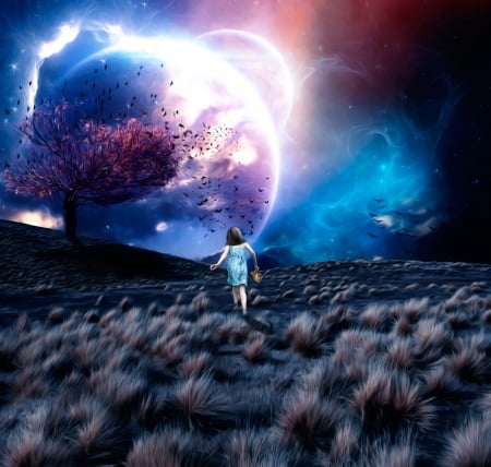 Amazing Sky - anime, sky, girl, planet