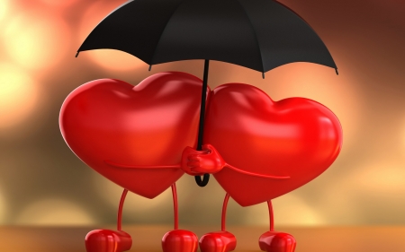 Happy Valentine's Day! - red, valentine, black, heart, couple, umbrella