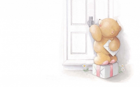 Waiting for you with a surprise! - letter, toy, birthday, white, valentine, teddy bear, cute, gift, card