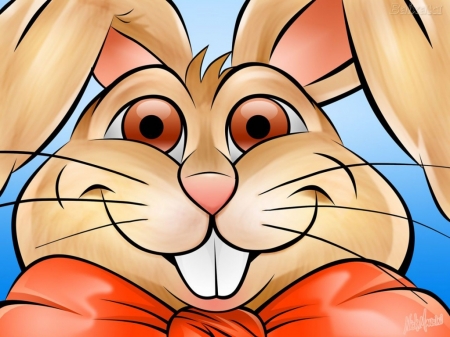 Bunny - rabbit, blue, bunny, easter, funny, red, face, bow, dektop