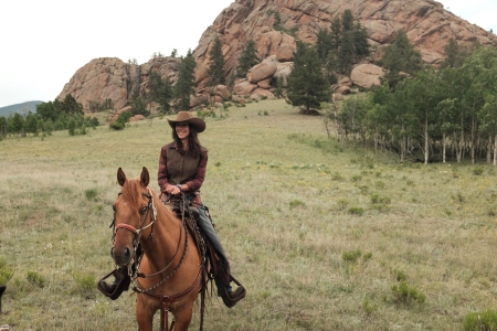 Tarryall River Ranch Cowgirl - style, girls, western, women, models, hats, ranch, cowgirls, outdoors, horses, brunettes, fun, female, boots, fashion