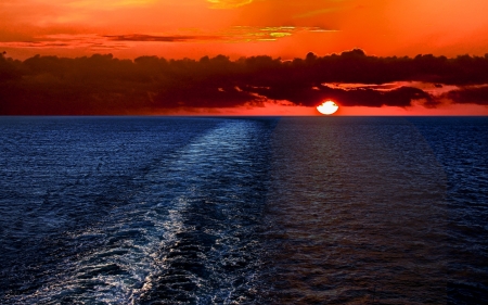 Amazing Our Sun - ocean, sunset, sea, clouds