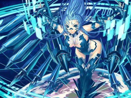 Anime Girl blue - cute, armor, blue eyes, anime, girl, blue hair