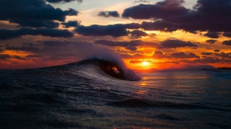 ocean wave sunset - cloud, ocean, wave, sunset