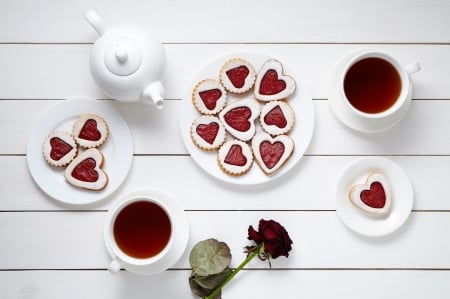 ღ - breakfast, valentines day, cookies, rose, tea, with love, cup