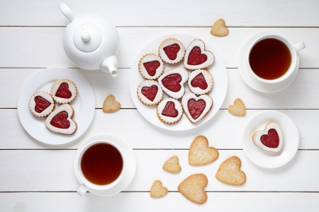 ღ - breakfast, valentines day, cookies, rose, tea, with love, cup