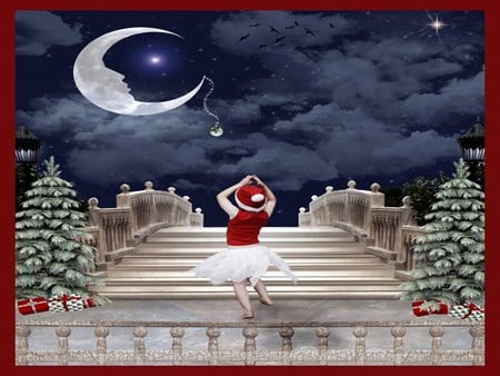 MERRY CHRISTMAS MY FRIENDS - moon, sky, female, christmas