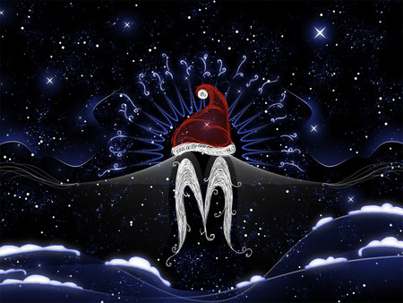 A Dark Anime Christmas - snow, mustach, hills, stars