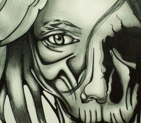 Half Skull - skull, drawing