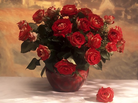 Timeless Beauty - nice, roses, red, flowers, vase