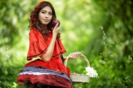 Pretty Face - red, basket, woman, model