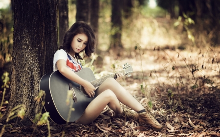 Lovely Girl - guitar, Asian, woman, model